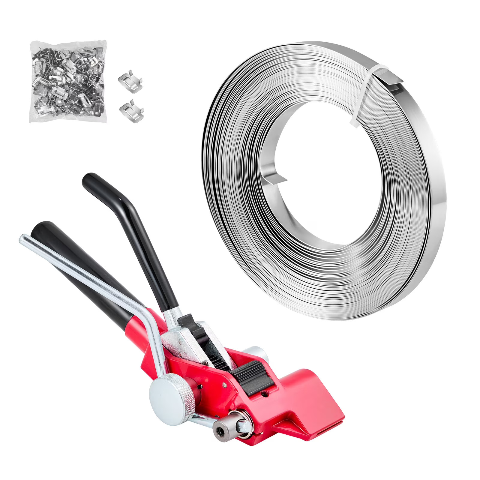 Steel Banding Strapping Kit, 3/4"x100ft, 100 Clips, Manual Packaging Tool