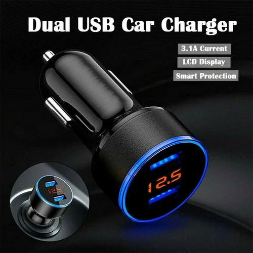 Dual Ports 3.1A USB Car Cigarette Charger Lighter Digital LED Voltmeter 12V/24V