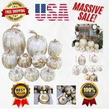 Lightweight Gold  White Artificial Pumpkins: Perfect for Tabletop Fall Displays