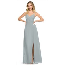 Azazie Davis Dolphin Grey A-Line V-Neck Chiffon Bridesmaid Dress Size A8
