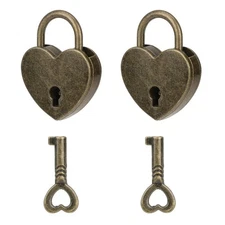 Mozeat Lens 2Pack Mini Antique Bronze Heart Shaped Padlocks with Key, 2pcs Lo...