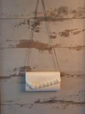 Kf LTD Evening Bag IVORY CREAM Purse Clutch Gold Chain Strap With Flowers