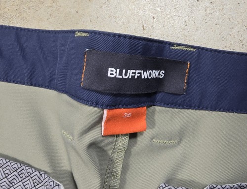 Bluffworks Ascender Shorts Mens 36 Light Olive Green Chino Travel Pockets Flaw - Picture 2 of 12