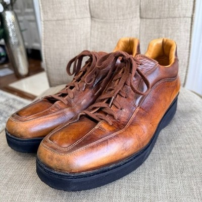 Santoni Club Leather Low-Top Oxford Sneakers   Brown (Size 10)