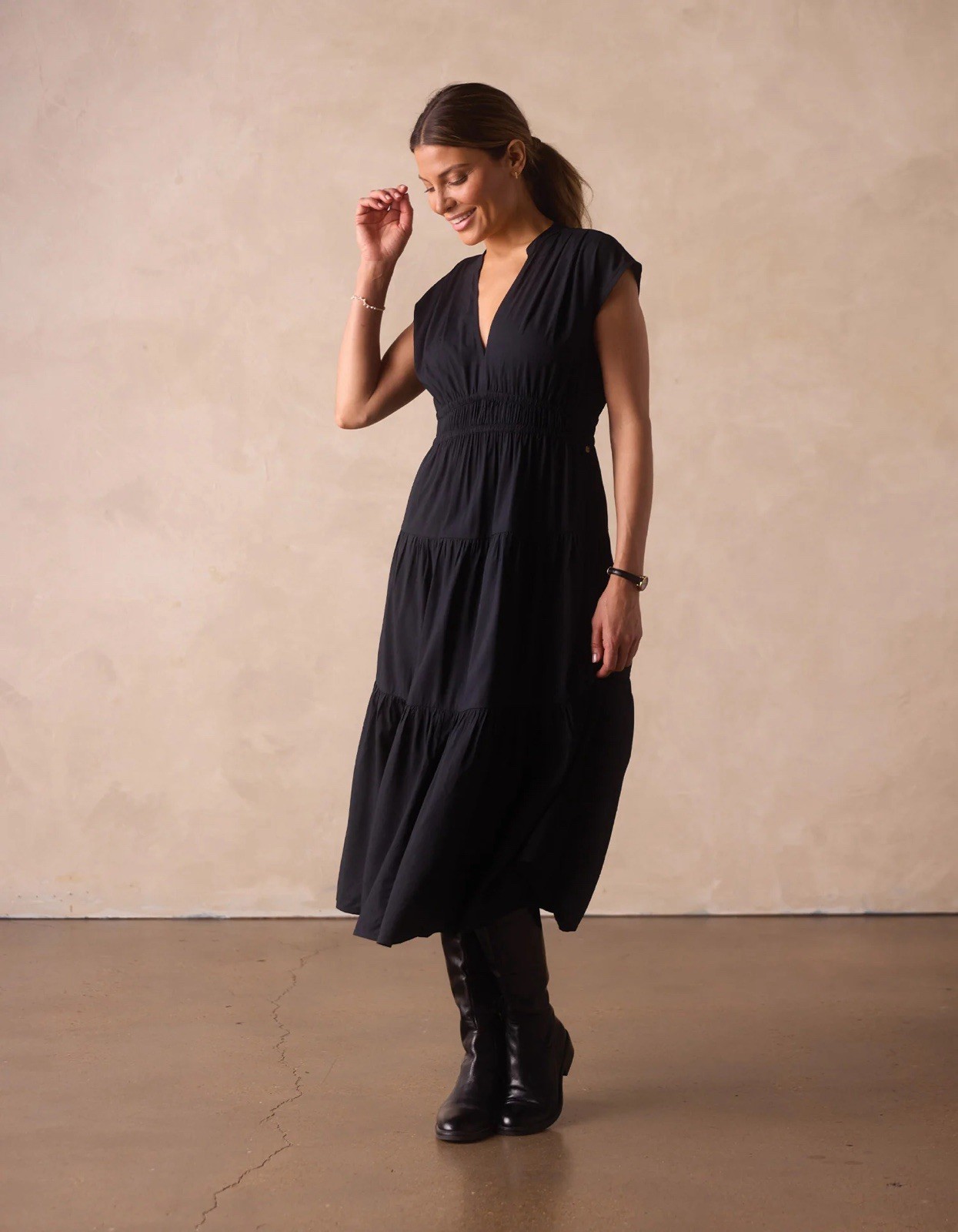 The Normal Brand Women’s Grace Midi Dress Black $150 MSRP Size S