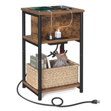 Side Table with Charging Station, 3-Tier Small End Table