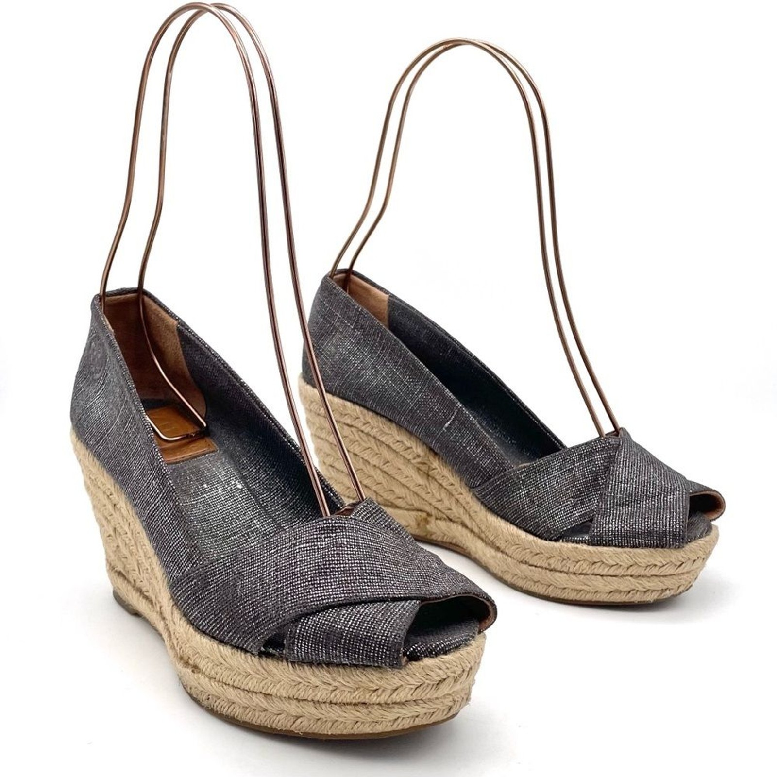 Tory Burch Filipa Espadrille Wedge Heel in Shimmer Pewter Linen Women’s Size 5.5 thumbnail 2