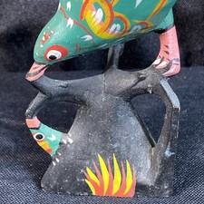 Hand Carved Hand Painted Wood Folk Art Bird Figurine Statue 8.5 in Tall Colorful