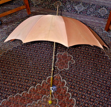Antique Parasol Umbrella h Porcelain Ball Top Pink Canopy