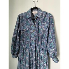 Vintage 1980s Schrader Petite Paisley Shirt Dress Pleated Skirt Size 10P