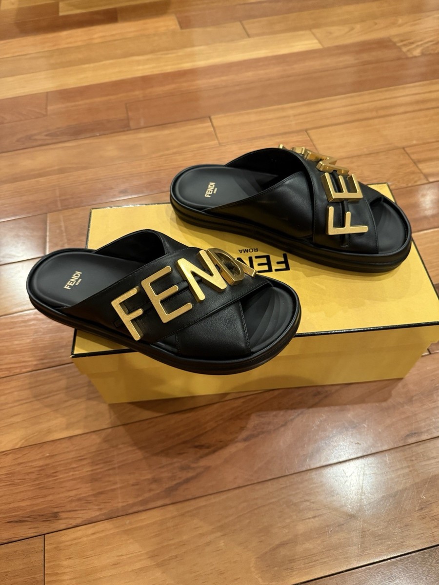 Fendi Roma Women's Black Slide Sandals Made In Italy Size 37 | eBay