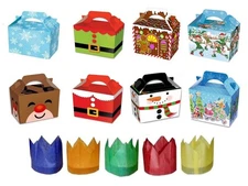 Christmas Childrens Kids Party Meal Food Boxes + FREE Xmas Party Cracker Hats