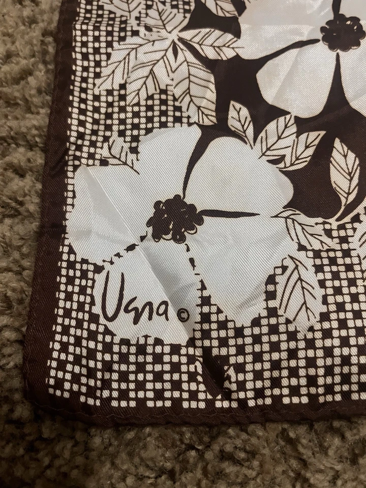 BUFANDA DE COLECCIÓN AÑOS 60 VERA NEUMANN flores marrón blanco 100 % acetato 44”x14,25” Japón Foto 3 de 3