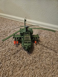Military Toy Helicopter Vehicle, Plastic Green/Orange, Rotors, Orange Missiles