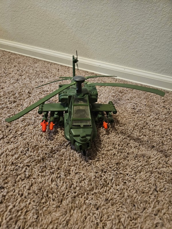 Military Toy Helicopter Vehicle, Plastic Green/Orange, Rotors, Orange Missiles