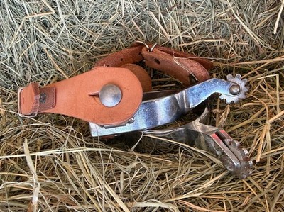Crockett Western Cowboy Aluminum Spurs with Leather Straps