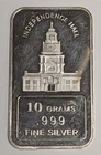 10 grams  .999 Fine Silver Bar ~ Independence Hall