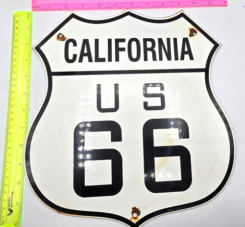 VINTAGE US ROUTE 66 CALIFORNIA PORCELAIN METAL HIGHWAY SIGN GAS OIL ROAD SHIELD