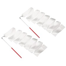 2 Pcs Dance Ribbons 78.7" Gymnastics Ribbon Streamers Red Wand, White