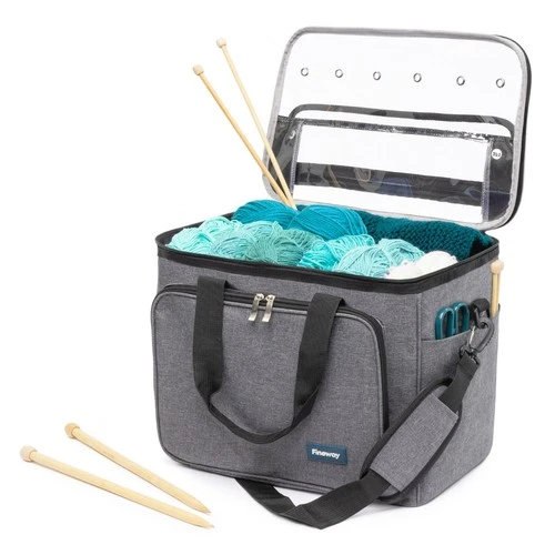 Fineway Crochet Knitting Storage Bag Yarn Holder Organiser Grey with Strap