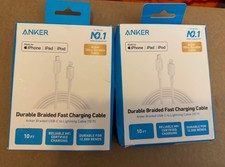 2 X NIB Anker 10' Bio-Braided Lightning to USB-C ECO Fast Charging Cable White
