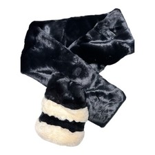 SAKS FIFTH AVENUE Scarf Faux Fur Dark Navy  White