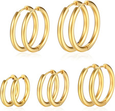 Gold Hoop Earrings Set for Women, 14K Golden Plated Hypoallergenic Thin Small Go