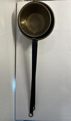 Set of Antique Primitive Metal Dipper Ladle Long Handle Brass Tone Rustic Pot