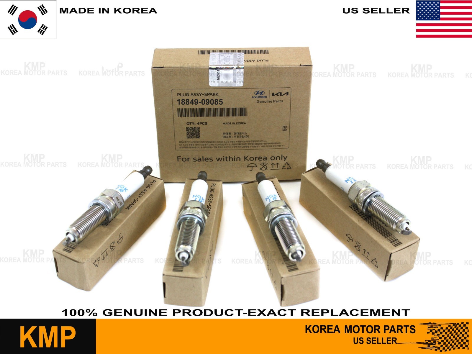 Genuine4X Spark Plugs for 2011-2019 Hyundai 2011-2022 Kia 2.0L 2.4L 18849-09085