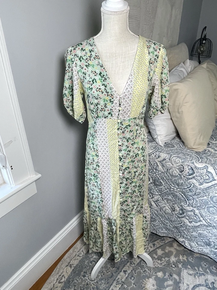 Miss Selfridge Boho Patchwork Floral Midi Dress Women’s US 4 Cottagecore - Image 2 of 4