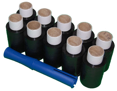 Mini Hand Pallet Wrap Stretch Film 100mm x 150m x 15mu Black 10 Rolls +Dispenser