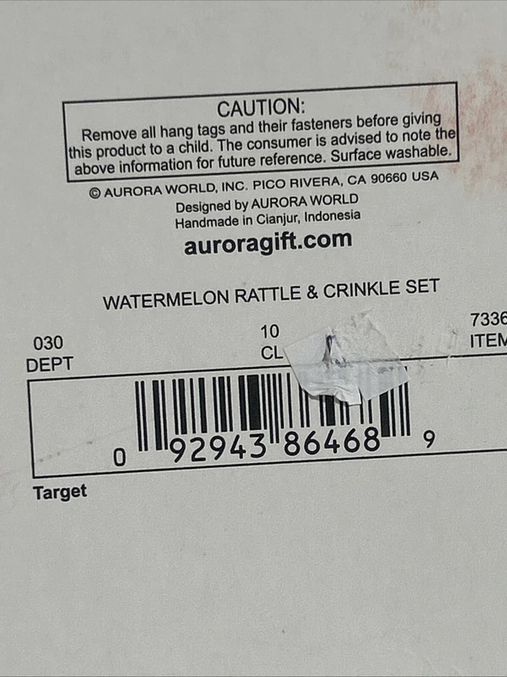 New Aurora 2 Piece Watermelon Rattle & Crinkle Plush Set You're One in a Melon - Image 4 of 4