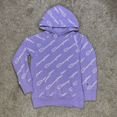 Champion Sweater Kids Youth M Pastel Purple All Over Logo