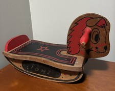 VINTAGE 1950's CHILD  S ROCKING HORSE DEKTO WOODEN RIDE ON TOY STAR SADDLE