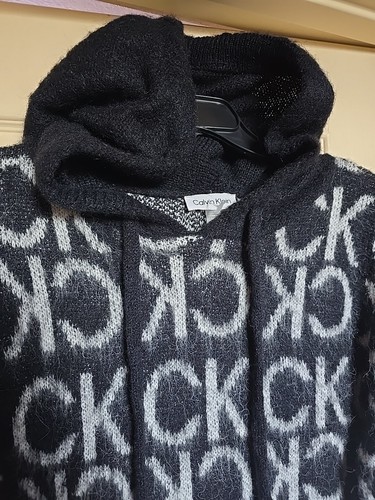 Calvin Klein FUZZY Hooded Knit Dress CD4W2GB5 BLK/WHT (Sze MEDIUM) NWT MSRP $134 - Picture 6 of 13