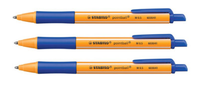 3 x Stabilo Kugelschreiber pointball 0,5mm Schreibstärke, blau