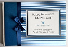 Personalised blue retirement guest book, retirement keepsake, album, gift
