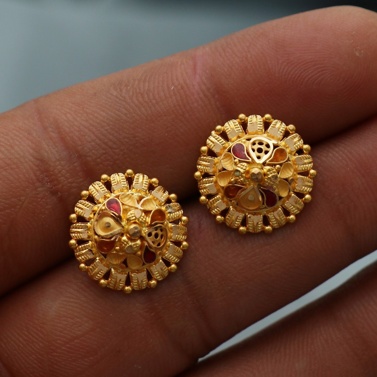 22K 黄金耳环,精美珠宝传统复古印度耳环K2555 | eBay