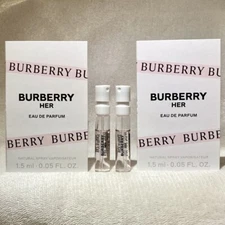 2x Burberry HER Eau de Parfum EDP Sample Spray .05oz, 1.5ml Each New in Cards