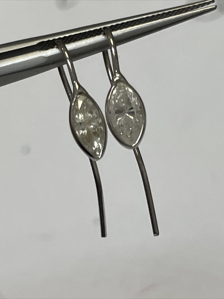 .50CTW Natural Marquis Diamond 14K White Gold Hook Earrings  - Image 3 of 4