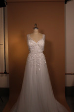 Alfred Angelo wedding dress, ivory color, A-line style, beading details, train