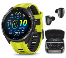 Garmin Forerunner 965 Running Smartwatch AMOLED Yellow Titanium w/ Black EarBuds