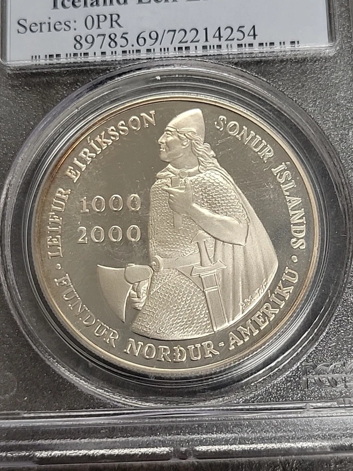 2000 Iceland Leif Ericson Silver Dollar PCGS PR69DCAM PROOF 1000 K - Image 2 of 4