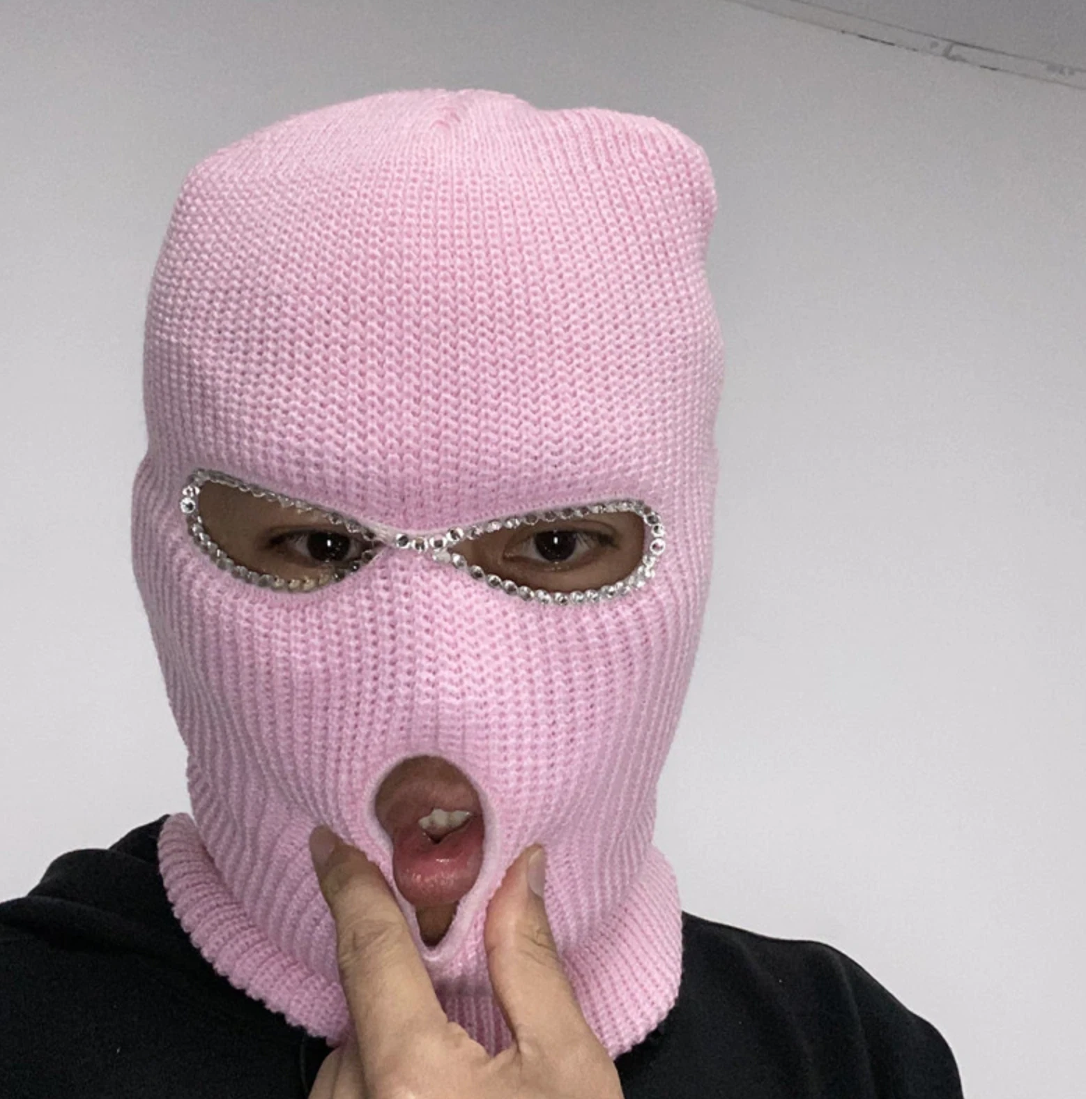 Cool Rhinestone Face Mask Balaclava Ski Bling Knitted Neon Hip Hop Punk Beanie