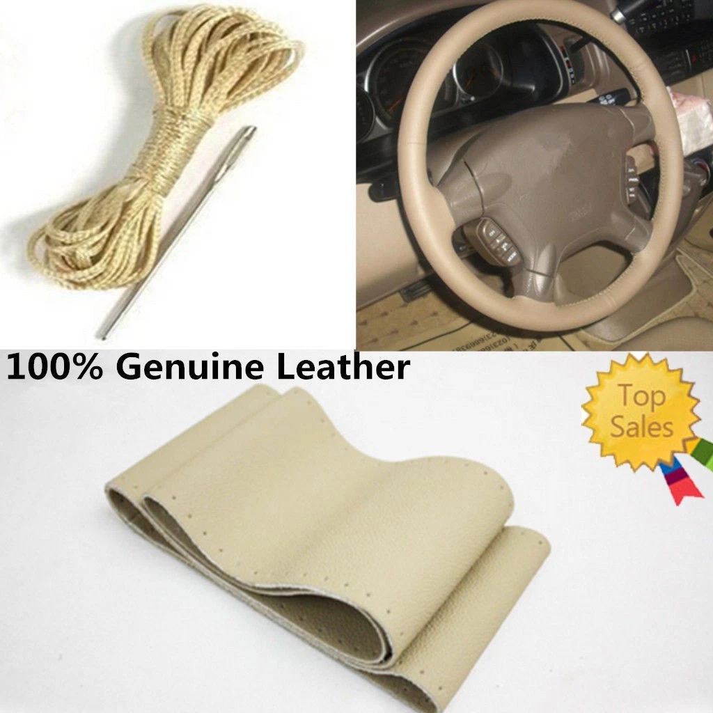 For Car Volvo Premium Beige Genuine Leather Steering Wheel Cover