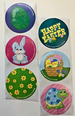 50 Happy Easter Stickers Party Favors Teacher Supply bunny basket turtle #5