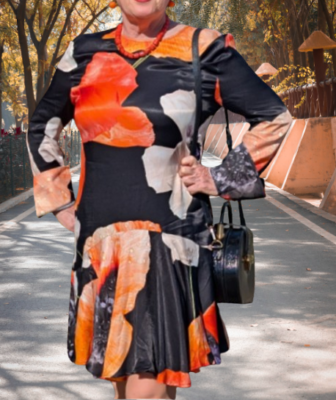 h&m women black and orange printed dress with buttons Women's Black Button-front dress