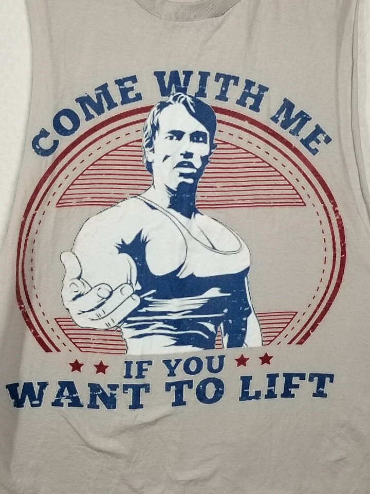 Arnold Schwarzenegger Graphic Distressed Weightlifting Gray Tank Shirt Size M - Image 3 of 4