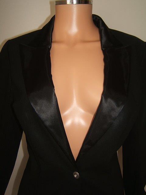 MUGLER 40 4 SEXY TUXEDO Black Satin SHEEN Designer Womens MUGLER 40 4 SEXY TUXEDO Black Satin SHEEN Designer Womens