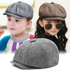Kids Child Retro Herringbone Newsboy Cap Boy Girls Tweed Flat Hat Beret Cute New